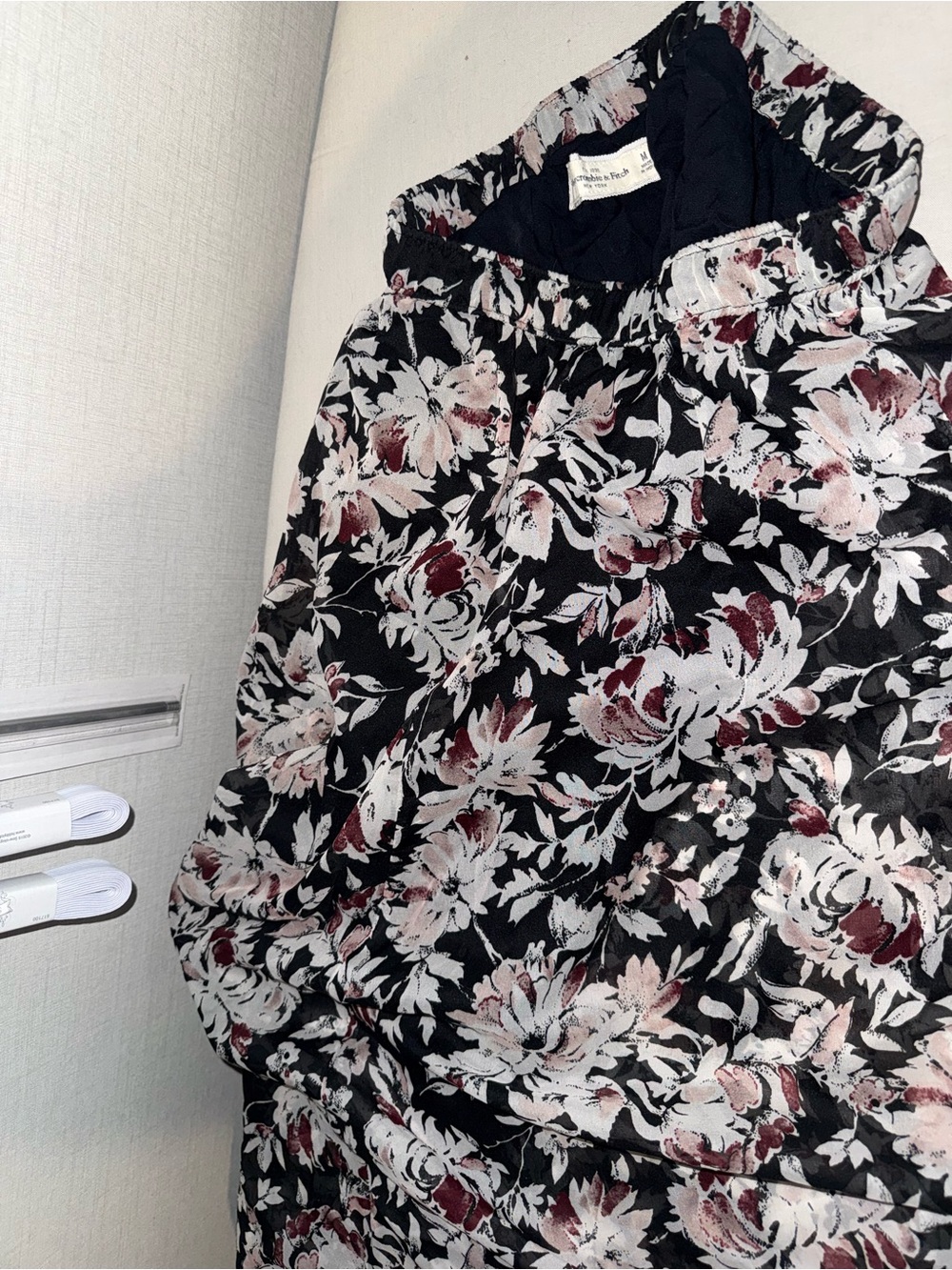 Abercrombie & Fitch Black Floral Bomber Jacket with Pink Accents